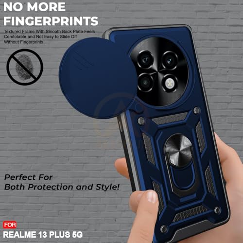 Image of Armor Bumper Back Cover Case for Realme 13 Plus / P1 Speed 5G Rotating Camera Cover, Ring Holder & Kickstand | Heavy Duty & 360 Degree Protection Realme 13 Plus / P1 Speed 5G Back Cover (Blue)