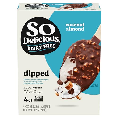 So Delicious Dairy Free Coconut Milk Dipped Frozen Dessert Bar, Coconut Almond, Vegan, Non-GMO Project Verified, 4 Pack