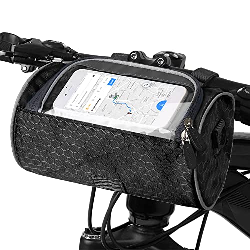 Bike Handlebar Bag Bicycle Storage Bag Waterproof Phone Cycling Mount Front Bag Bike Phone Case Holder Accessories Cycling Pouch Front Pack for Dirt Bikes, Road Bikes, Mountain Bikes and Motorcycles