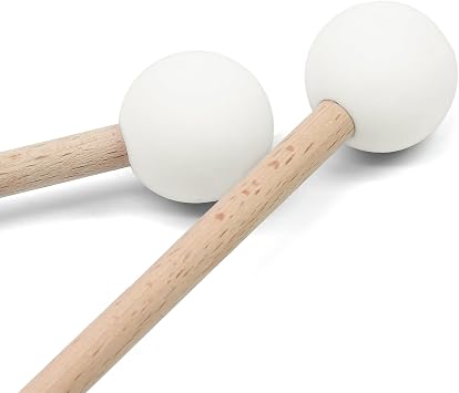 2Pcs Percussion Mallet 15 Inch Rubber Bell Mallets Wood Handle Glockenspiel Mallets Drum Mallet for Drum Xylophone Marimba Bell, White