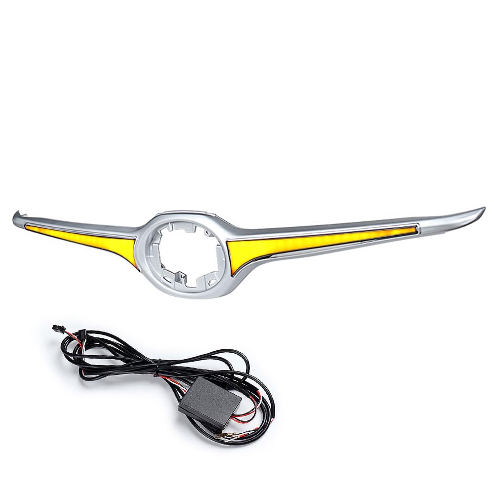 Front Grille Grill Moulding Trim LED Light Bezel with Daytime Running Light Switchback Turn Signal City Lamp Compatible for 2020-2024 Toyota Highlander Hybrid LE XLE Limited Platinum