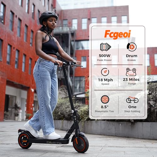 Electric Scooter, 500W Peak Powerful Motor, 21/23 Miles Range, 18/21 MPH Speed, 8.5″ Tire & Drum Brake, Foldable Lightweight EScooter, App Control, Commuting Electric Scooter for Adults
