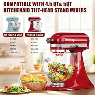 Double-layer Thickened Glass Mixer Bowl For Kitchenaid Tilt-Head Stand Mixers 4.5-5 Quart, 5Qt Mixing Bowl Replacement For Kitchenaid with Measurement Markings & Handle