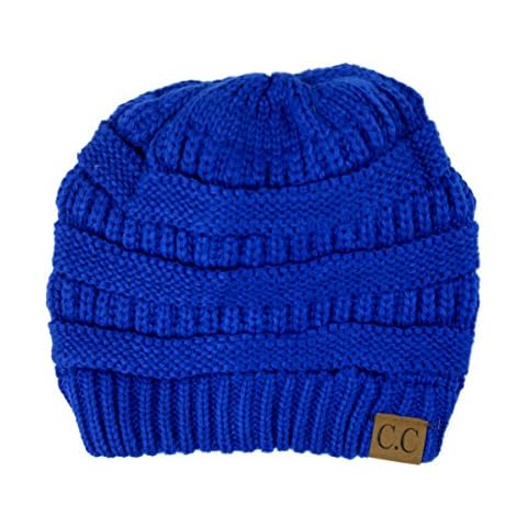 Winter White Ivory Thick Slouchy Knit Oversized Beanie Cap Hat (Royal) Cover