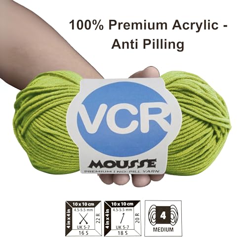 Image of VCR 4 Ply Leaf Green Yarn, 100 Grams Hank, 190 Meters Length, Acrylic Ball for Crochet and Knitting, Soft Crosia Threads, Pack of 1 Yarn, Suitable for DIY Crafts