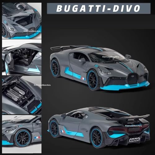 Image of Kammateswara Kids die cast car 1:32 Scale Model Metal Pullback Toy car with Openable Doors & Light Music(Random Color as per Stock) (Bugatti Divo)