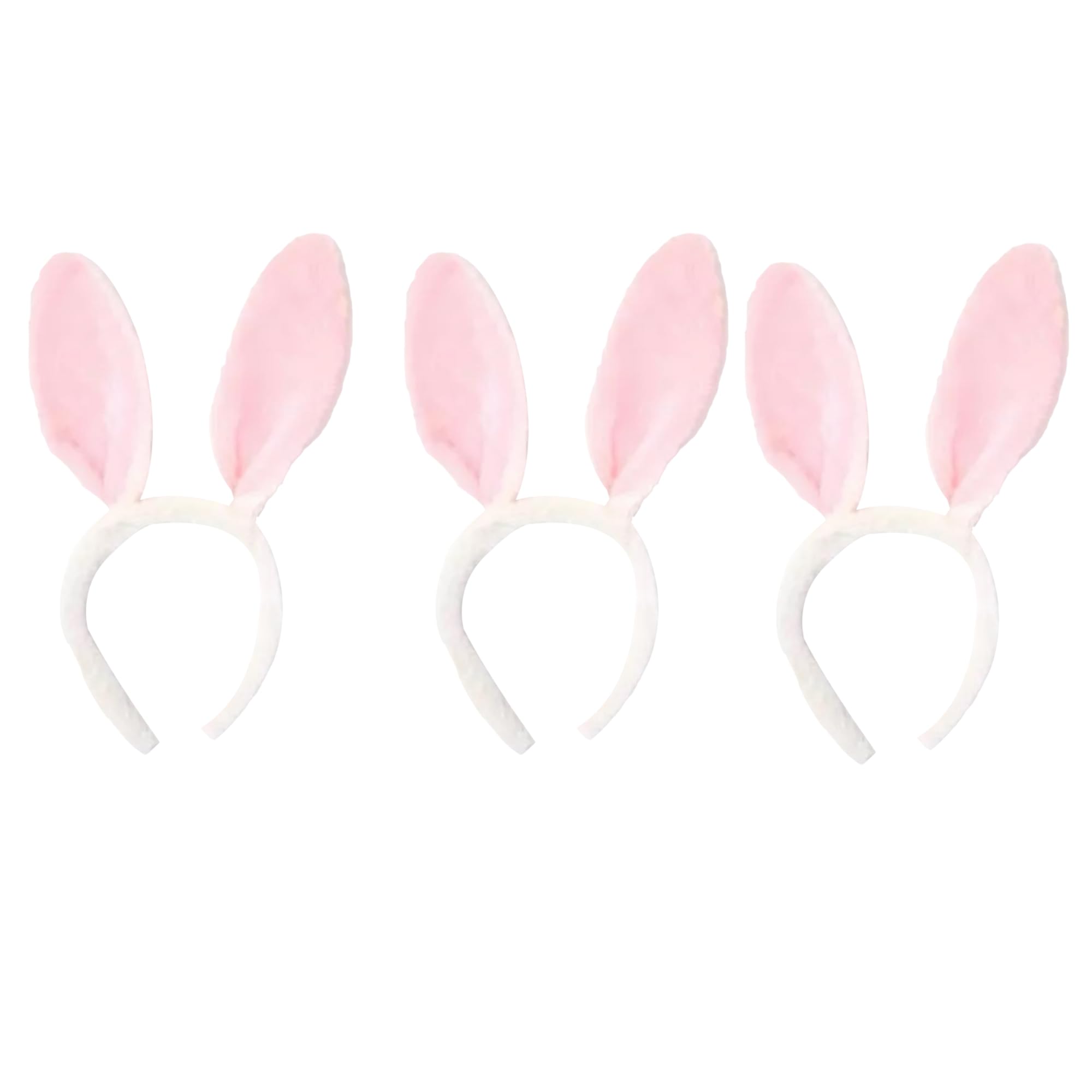FUN FABLES Bendable Rabbit Ears Headband – Fluffy Bunny Ears for Adults – Easter, Fancy Dress, Cosplay & Animal Costume Accessory (3, Pink/White with Fur Fabric, One Size)