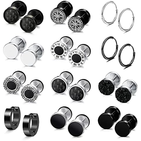 JeweBella 12 Pairs Men's Stainless Steel Earrings Set Cover