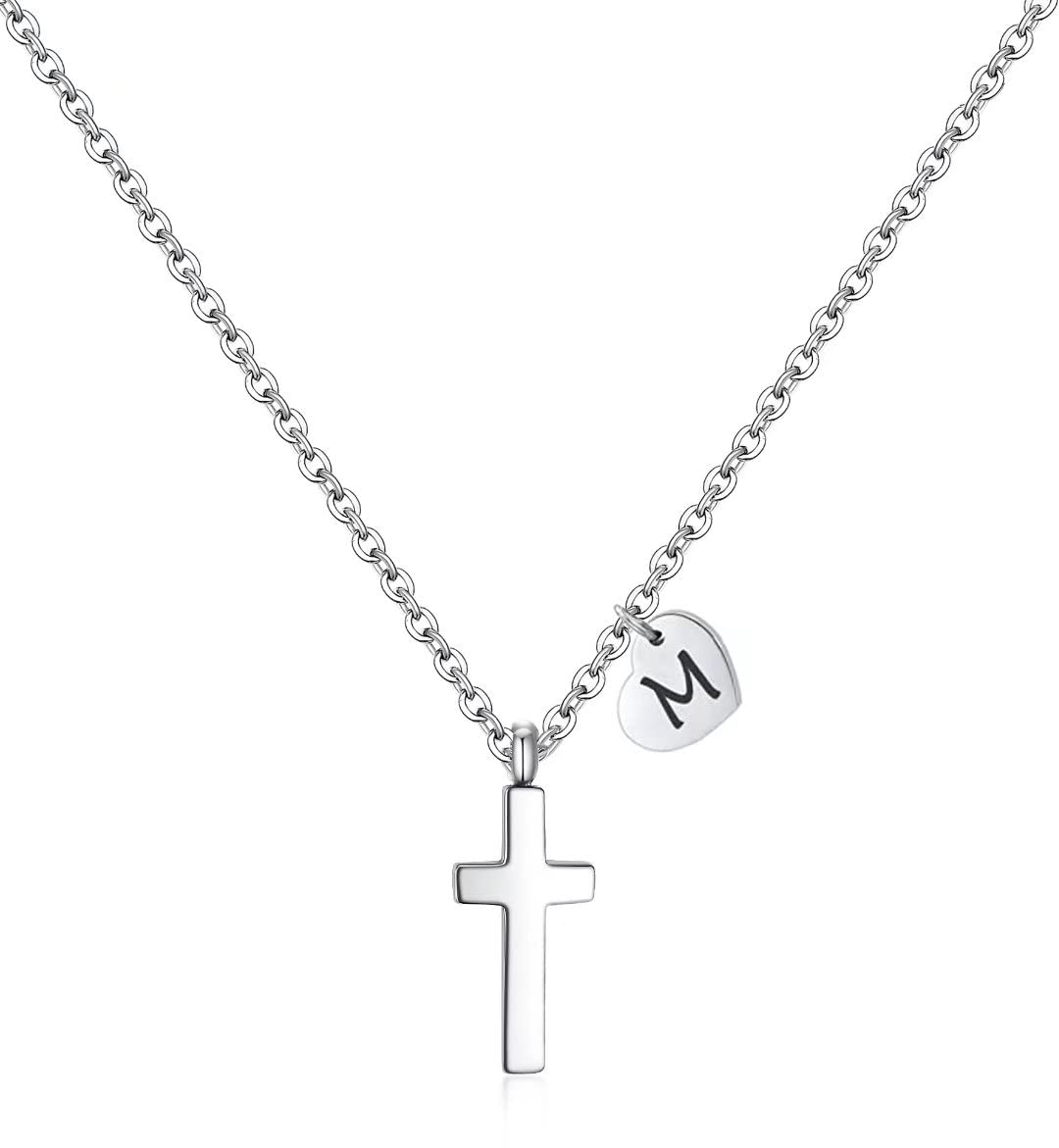 Cadeau de première Communion : collier croix et initiale avec cœur - 4