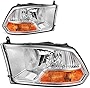 AUTOSAVER88 Headlight Assembly Compatible with 2009-2012 Dodge Ram 1500 2500 3500 Pickup Dual Beam Model Headlamp Replacement Chrome Housing Clear Lens (Not fits Quad Beam Headlight Models)