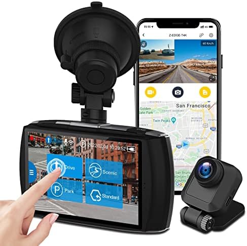 Dash Cam, Z-Edge Dual Dash Cam Front and Rear, 4K Built-in WiFi, Touch Screen Car Camera, FHD 1080P with Night Mode, 32GB Card Included, WDR, G-Sensor, Loop Recording, Support 256GB Max