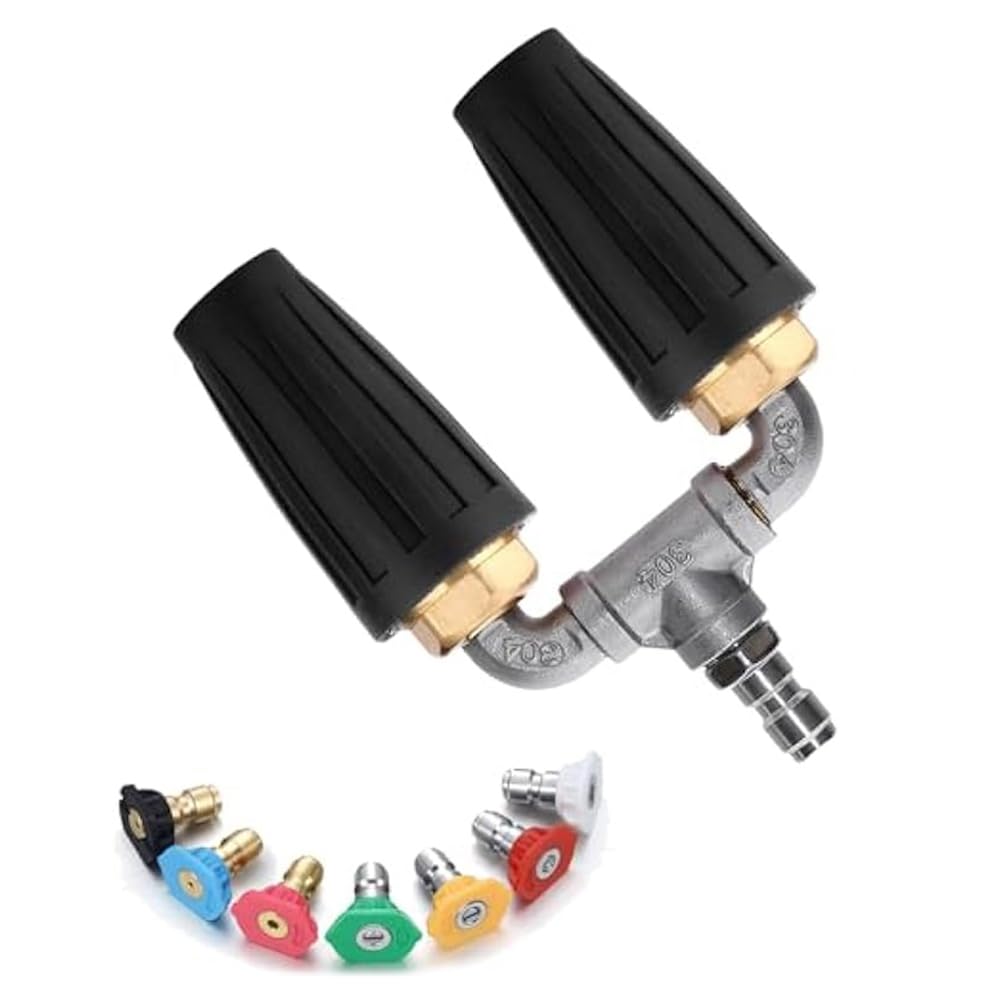 ximie Dual Turbo Nozzle for Pressure Washer,360° Rotating Pressure Washer Nozzle, Twin Turbo Washer with 7 Nozzle Tips
