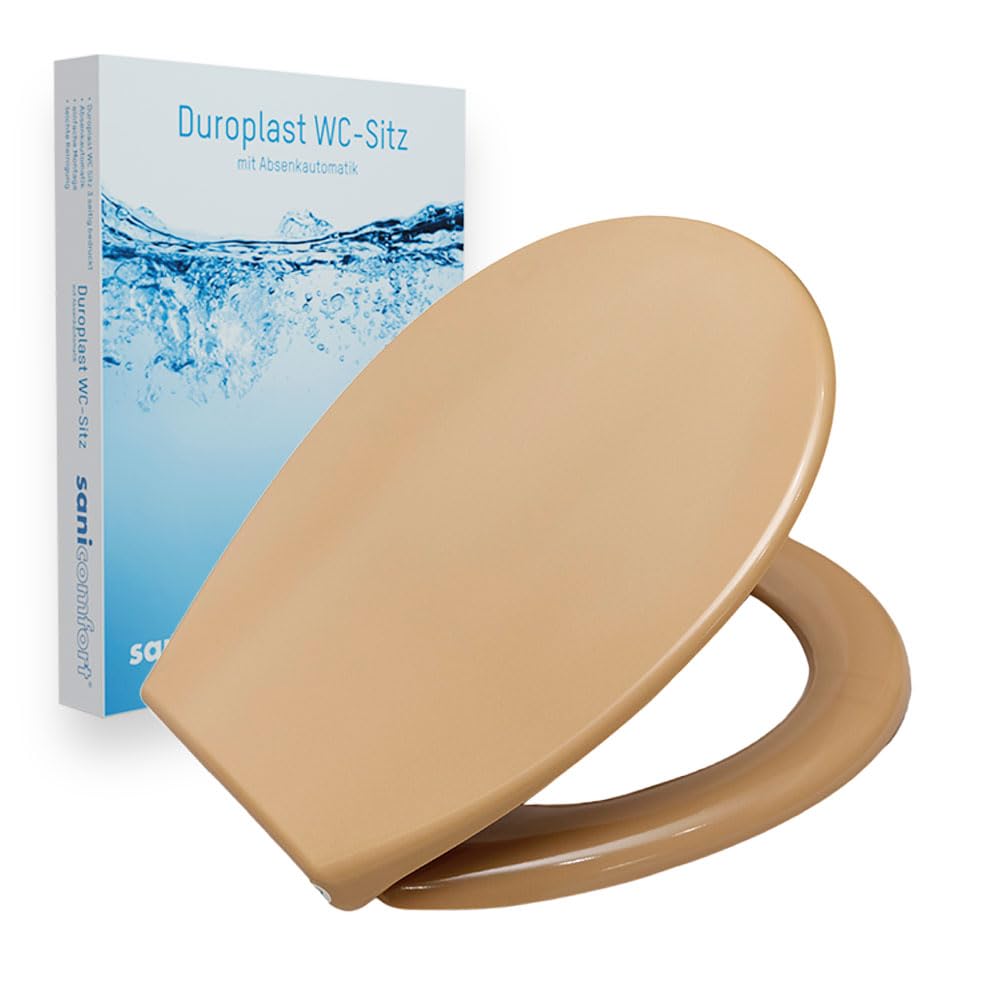 sanicomfort Stand-WC Beige Matt – Spülrandlos, Tiefspüler, waagerechter Abgang, mit WC-Sitz mit Absenkautomatik
