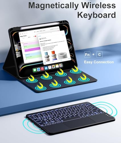 Image of RTSY Keyboard case for iPad Air 11 (M4 /M3 /M2) & iPad Air 5th /4th Gen (10.9 Inch) with Trackpad & 7-Colors Backlit, Magnetic Detachable Wireless Bluetooth (Black)
