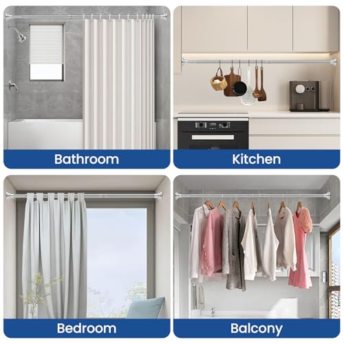 Image of Tension Shower Curtain Rod Shower Pole 30-76 Inch No Drilling Adjustable Spring Tension Rod Curtain Rod for Bathroom Window or Closet Easy Install Stainless Steel Anti-Slip Silver