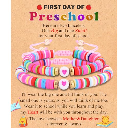 Back to School/First Day of School Bracelet Gifts, First Day of Kindergarten Preschool First/Second Grade Bracelet Gifts, Colorful Adjustable Rope Bracelet for Girls