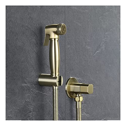 GKJHTED Handheld Bidet Sprayer for Toilet,Brushed Gold Cloth Diaper Sprayer Kit,Brass Wall Mounted Bidet Water Sprayer