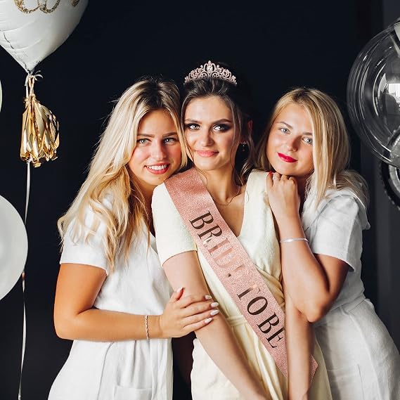 Image of Curated Cart Bride to Be Sash - Rose Gold Glitter Satin Sash for Bachelorette Party, Bridal Shower Decoration, Bride Tribe Props & Accessories for Women, Engagement Gift