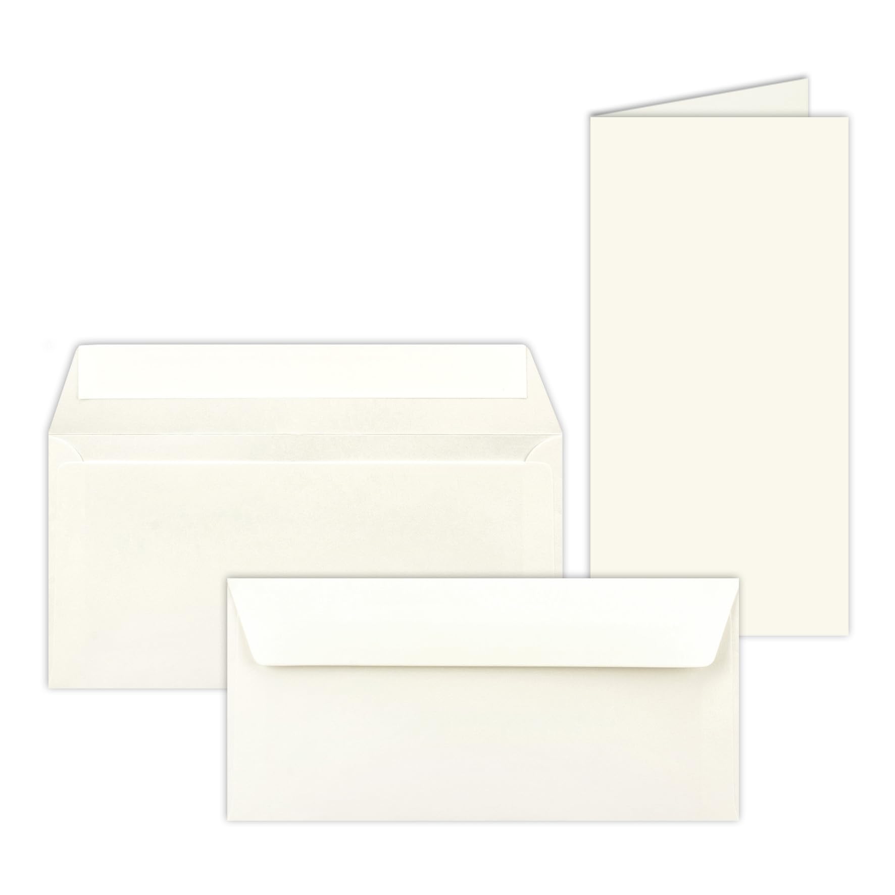 100x Faltkarten-Set mit Briefumschlägen DIN Lang in Naturweiß (Weiß) - 21 x 10,5 cm - Blank Klappkarten und Umschläge für Einladungen und Grüße zu Geburtstag und Hochzeit
