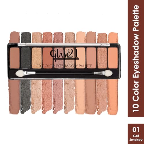 Image of Glam21 Get Smoky 10 Color Eyeshadow Palette |Long-Lasting | Smudge Free | Long Wearing And Easily Blendable Eye Makeup Palette Matte, Shimmery And Metallic Finish