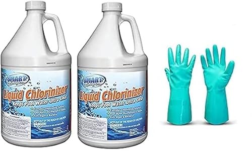 Smart Advanced Liquid Chlorine- Pool Chemicals for use as a Pool Chlorine and Pool Shock Treatment. Keep Your Pool Well Maintained and Always Ready to Use! (2 Gallons) with Tuff Guy Gloves