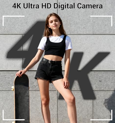 Image of Digital Camera 4K, Autofocus Digital Compact Digital Camera,16X Digital Zoom Upgraded Travel Camera with 64GB SD Card,2 Batteries,Small Camera for Teens Kids Boys Girls,Black