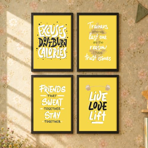 Image of PAINTINGMANTRA Motivational Wall Frames For Living room, Yellow Motivational Wall Art Quotes For Bedroom, Office And Study rooom, Set of 4, 13x18 Inch