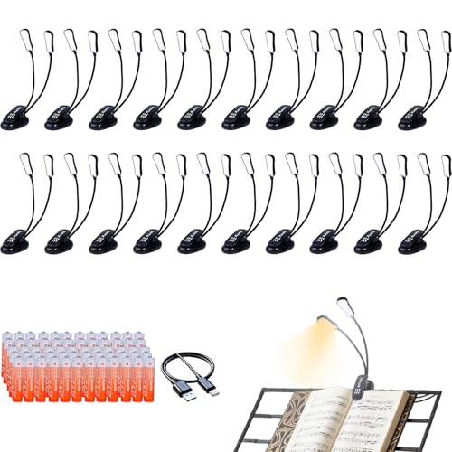 KunHe 20 Pack Music Stand Light LED Clip on Reading Light USB-C and AAA Battery Power Supply...