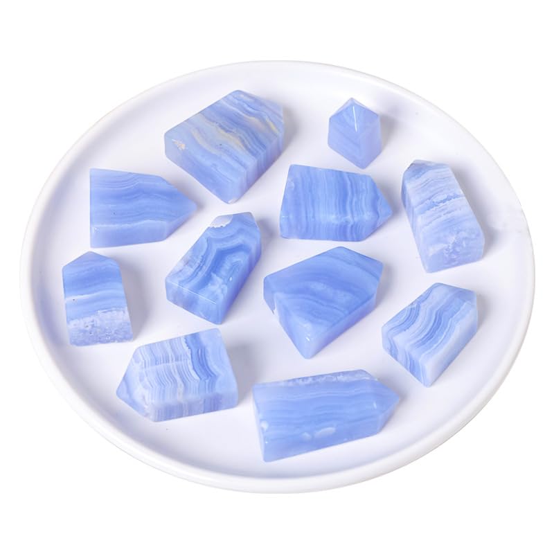 Namzi 2 Pieces, Each Weighing Approximately 25-35g, Natural Crystal Blue Patterned Single Pointed Square Prism raw Stone, Polished Square Pillar Home Desktop Decoration Ornament