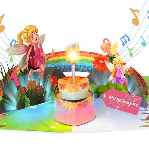 Musical Birthday Card for 1st Girls, Pop Up 3D Birthday Card for 1 Year-old Daughter, Granddaughter, Niece - Fairy birthday cards with music for 1-Year-Old Girls