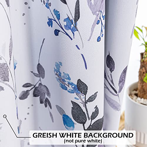 Image of MYSKY HOME Curtains for Bedroom Blue Floral Blackout Curtains 63 inch Long 2 Panels for Living Room Darkening Curtains Thermal Insulated Vintage Painting Flower Leaf Grommet Top Drapess