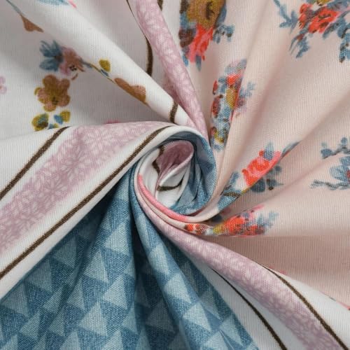 Image of 300 TC Cotton Feel Glace Cotton Elastic Fitted Bedsheet for King Size Double Bed | Fits up to 8 Inch Mattress | Printed Bedsheet with 2 Pillow Covers (Pink Eka, King Size - 72 inchx78 inch)