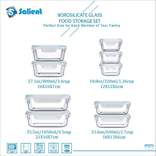 S Salient 18 Piece Glass Food Storage Containers With Lids, Glass Meal Prep Containers, Glass Containers For Food Storage With Lids, Bpa Free & Leak Proof (9 Lids & 9 Containers) #TOP1