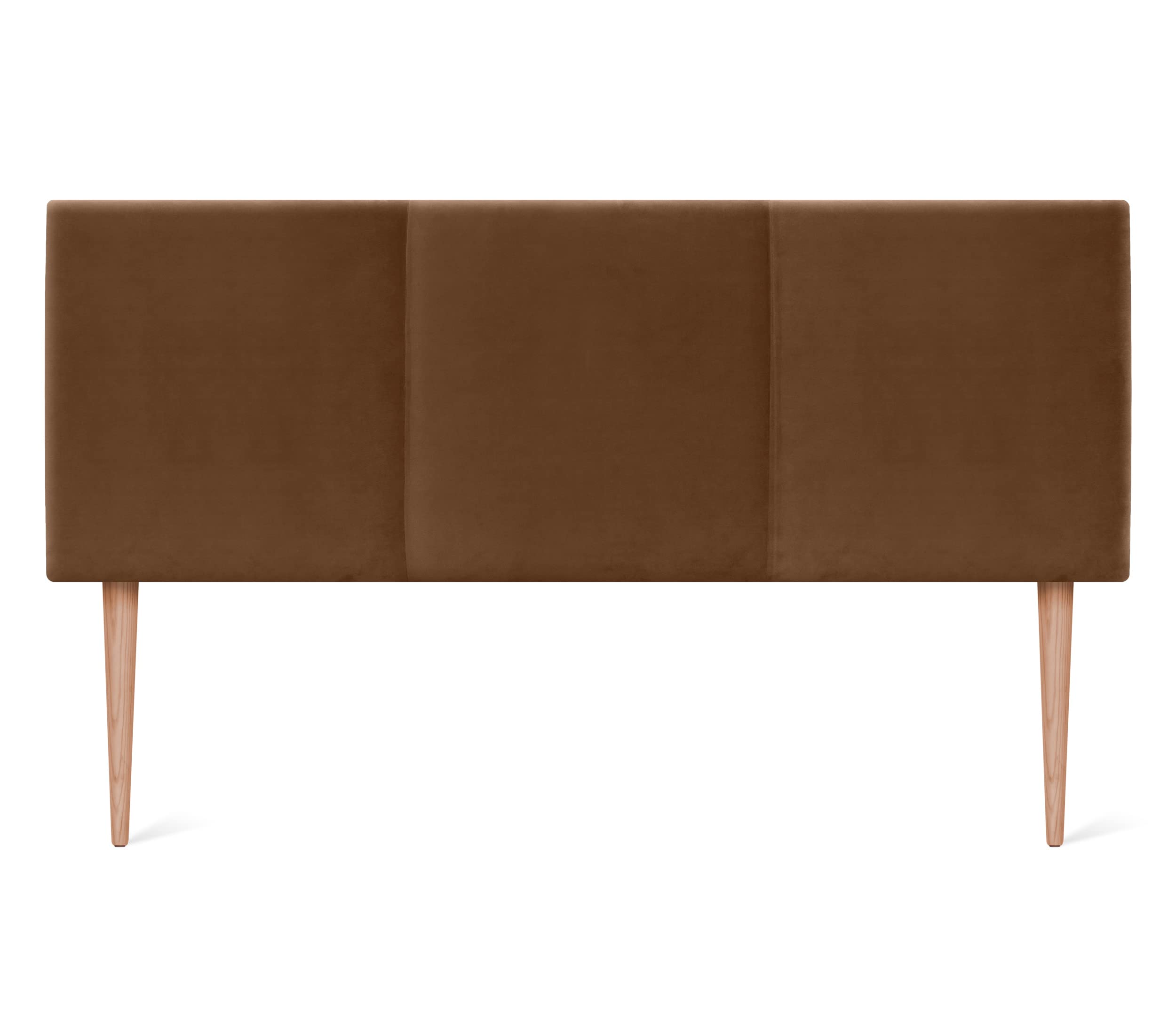 DHOME Cabecero de Terciopelo Alta Gama Diseño Modular Liso con Patas de Madera Moderno Cabezal Tapizado Cama Lujo Dormitorio Acolchado (Terciopelo Marrón, 135x105cm (120/135))