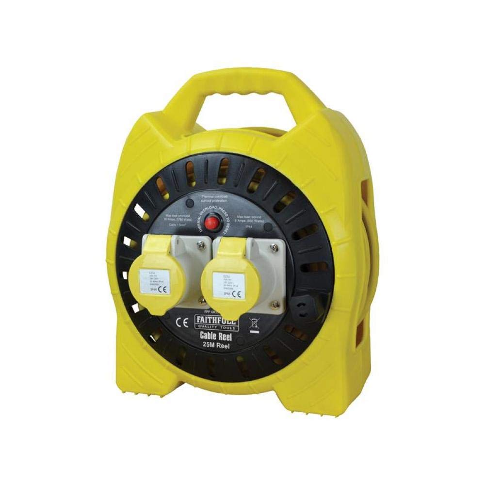 Faithfull Power Plus Semi-Enclosed Cable Reel 110V 16A 2-Socket 25M (1.5Mm Cable)