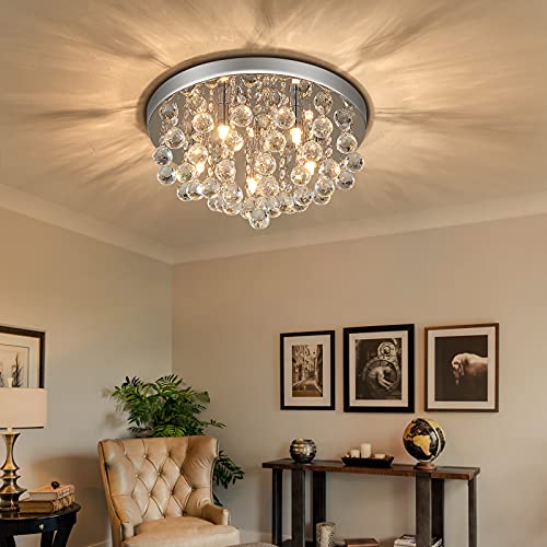 PUSU Modern Chandelier Lighting for Dining Room 5G9 Minimalist Home Decor Crystal Kitchen Lighting Large Size D15.7" Chandeliers for Bedrooms Crystal Living Room Light Flush Mount