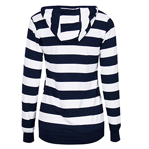 LOOLY Women Plain Zipper Spring Hoodie Striped Hooded Jacket3