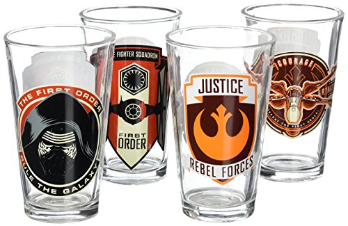 Zak Designs SWRH-4240 Star Wars Ep7 Glass Tumbler 4 Piece Window box, 16 oz, Multicolor