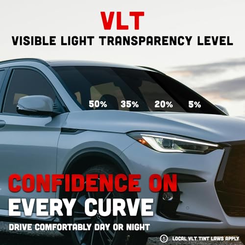 Image of United Universal Black 1Ply Window Tint Film - 20 inch x100', 5% VLT Dyed PET Film, Deep Black Shade, 99% UV Block, Privacy & Interior Protection Film for Car, Truck, SUV, Home - Heat & Glare Control