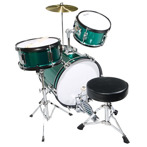 Mendini By Cecilio Drum Set – 3-Piece Kids Drum Set (16"), Includes Bass Drum, Tom, Snare, Drum Throne - Musical Instruments For Age 6-12, Green Drum Kit #TOP1