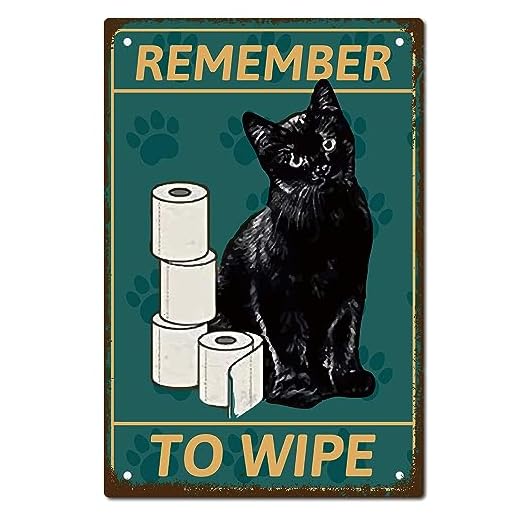 CREATCABIN Cartel de Hojalata de Gato Negro Cartel de Metal Vintage Póster Recuerda Limpiar Placa de Pintura de Baño Retro Cartel de Hierro Decoración de Pared Arte Mural Colgante Señal de 30x20 cm