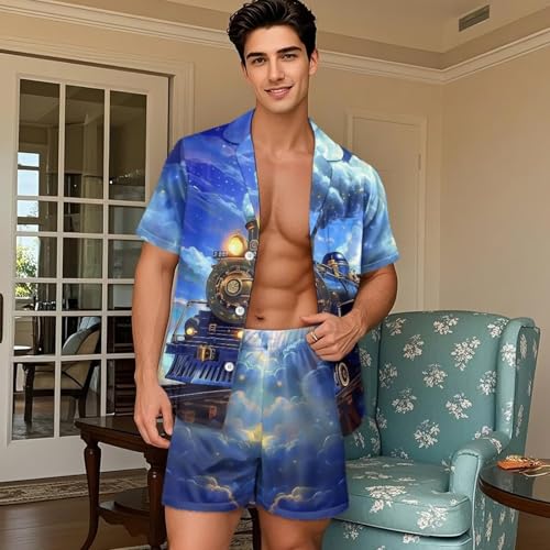 Summer Pajama Set for Men Short Sleeve Shirt with Shorts Sleepwear Soft Loungewear XS-5XL4