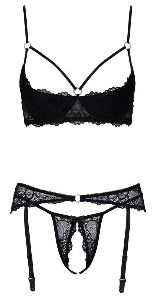 Cottelli Lingerie Women's 3-Piece Shelf Bra Set Black 80B/M