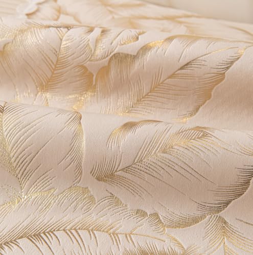 Image of House of Quirk Sofa Cover Mat Leaf Pattern Chenille Fabric Seater Sofa Slipcover Anti-Slip Stretch Seat Pad from Pets Replacement Protector (Five Seater, Beige Gold, 90x230cm)