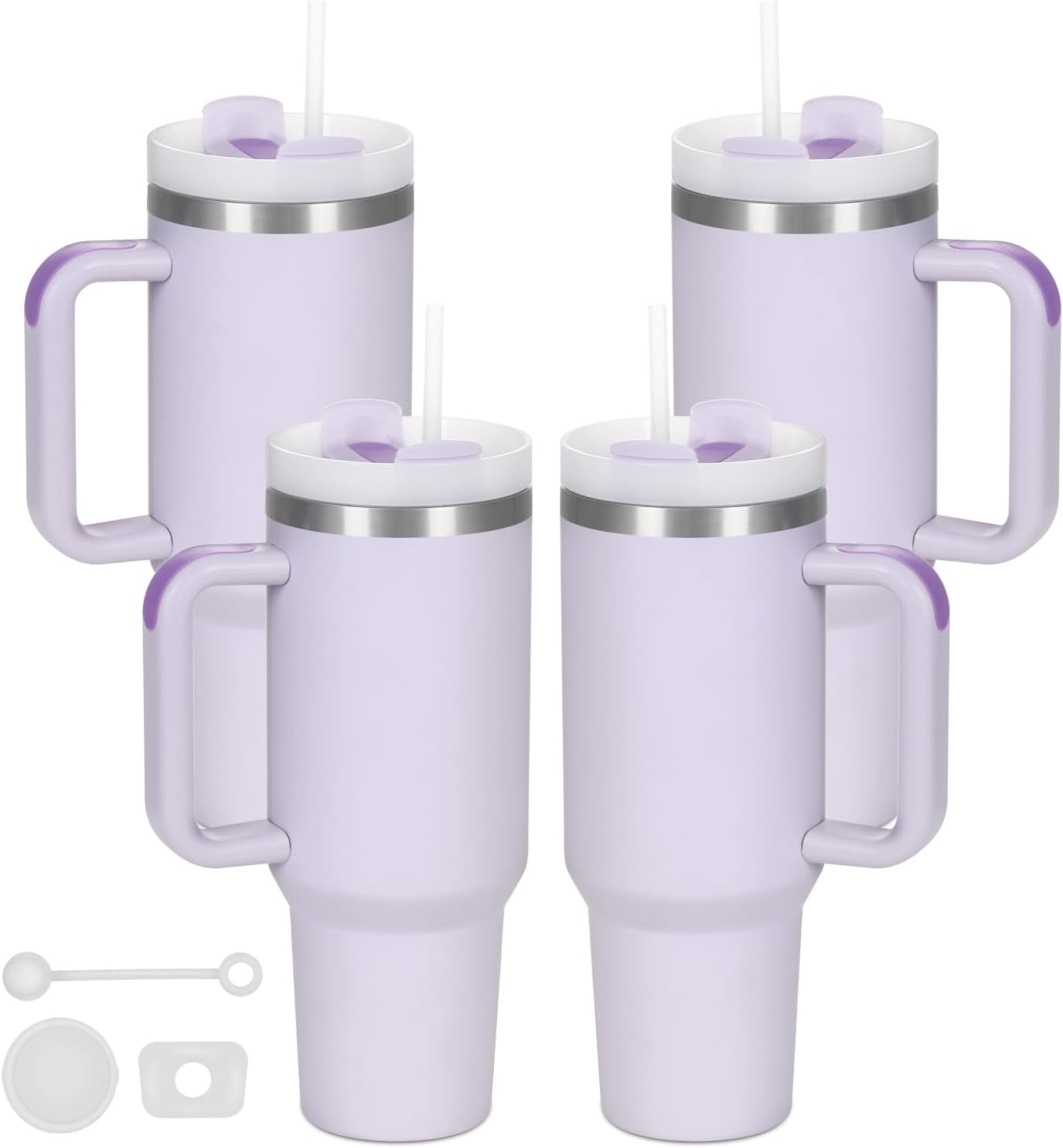Temolulu 4 Pack 40 Oz Tumbler with Handle Bulk, Double Wall Vacuum Insulated Stainless Steel Tumbler with Lid and Straw, 40 oz cup with Silicone Spill Proof Stopper Set (Purple)