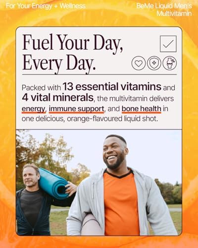 BeMe Be Vitalized Liquid Multivitamin for Men - Daily Liquid Vitamins & Minerals, A, B-Complex, C, D, E, K, Calcium, Zinc, Magnesium, Men's Health & Wellness Supplement Drink - 15 Sachets, Orange 4
