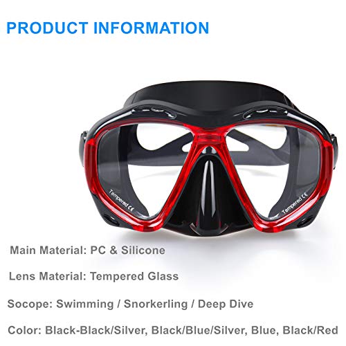 Snorkel Diving Mask Panoramic Hd Swim Mask, Anti-Fog Scuba Diving Goggles,Tempered Glass Dive Mask Adult Youth Swim Goggles With Nose Cover For Diving, Snorkeling, Swimming (A-Black Red) #TOP3