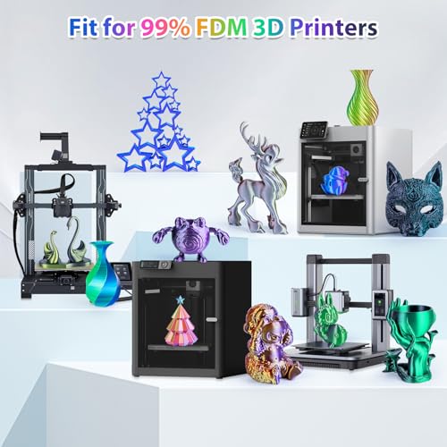 Image of Silk PLA Filament 1.75mm Bundle, Shiny Metallic Multi-Color 3D Printer Filament 10-Pack (250g /Spool, 2.5kg Total), High Gloss & Smooth Finish for Articulated Dragon Toys, 3D Art Crafts & Gifts