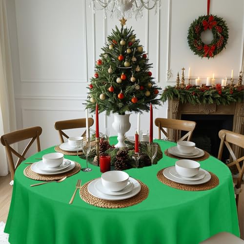 Image of 12 Pack Christmas Plastic Tablecloth, Xmas New Year Disposable Round Circle Waterproof Table Covers for Xmas Party Decorations