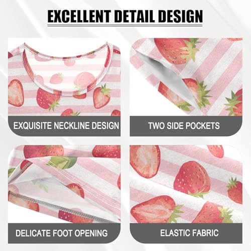 Vdsrup Strawberry Pink Stripes Summer Pajamas Set Short Cotton Sleepwear 2 Piece Unisex 5Y3